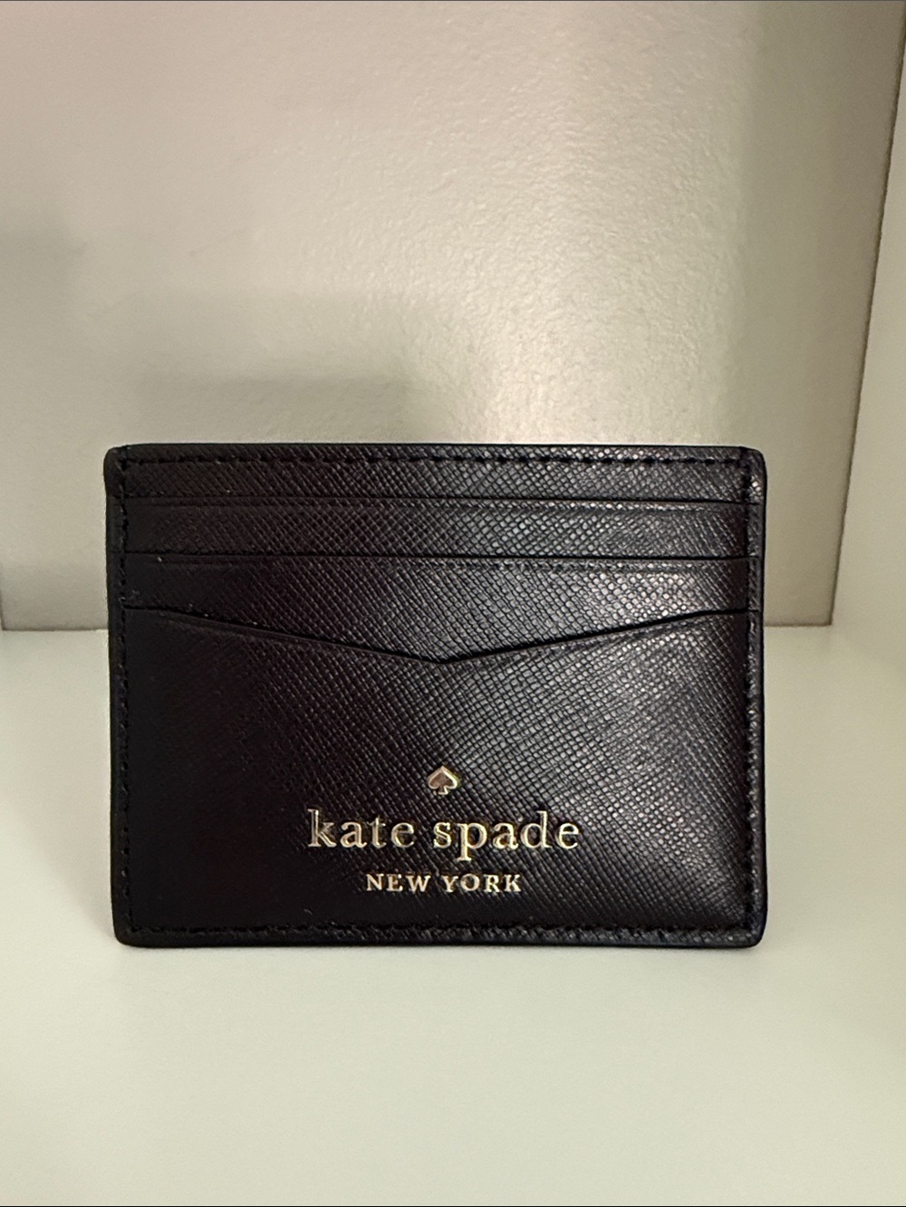kate spade Black Leather Slim Card Holder with Gold Logo